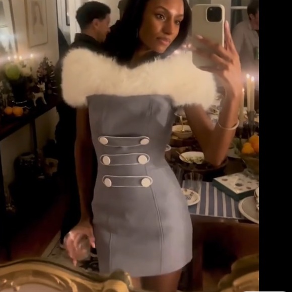 🎉On Sale Off shoulder dress detachable faux fur shawl for versatile styling - Picture 8 of 16